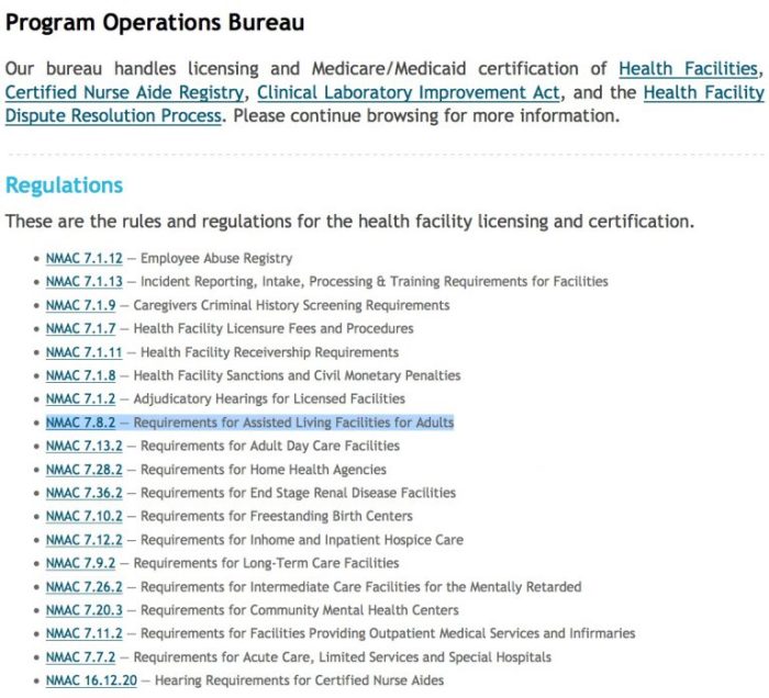Assisted living facility regulations